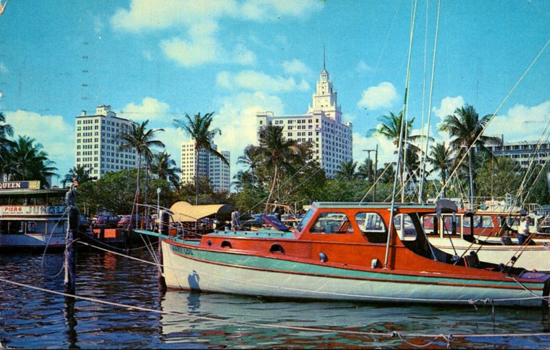 Florida Miami City Yacht Basin With Biscayne Boulevard Hotels In Background 1957