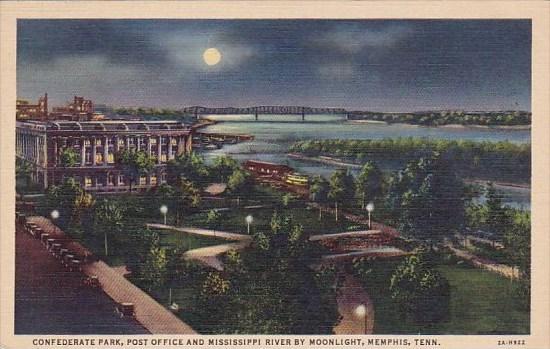 Tennesse Memphis Confederate Park Post Office And Mississippi River By Moonli...