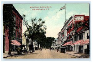 MAIN ST STREET VIEW LOOKING NORTH EAST GREENWICH RHODE ISLAND RI POSTCARD (GE15)