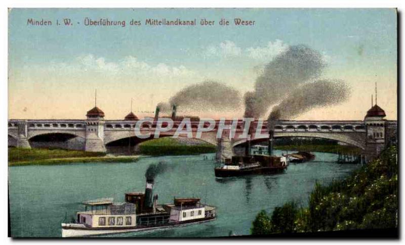 Old Postcard Minden Überführung of Mittellandkanal Uber die Weser Yacht