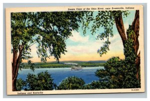 Vintage 1940's Postcard Paddleboat on the Ohio River near Evansville Indiana