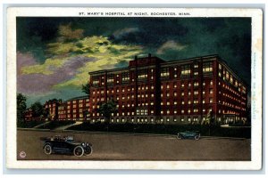 c1940 St. Mary's Hospital Night Exterior Building Rochester Minnesota Postcard