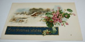 Best Christmas Wishes Winter Scene Embossed Postcard Printed in Germany 500