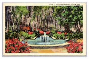 Spanish Moss and Fountain Bellingrath Gardens Mobile AL UNP Linen Postcard N25