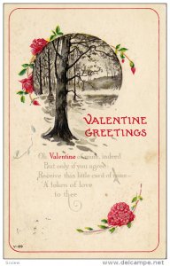 Valentine Greetings Poem, Red Roses, Forest Scene, PU-1917