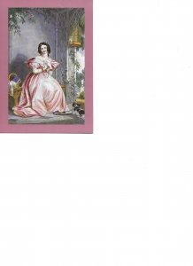 Lady and bird in cage. Valentine card about 1830 Modern English repro of old p