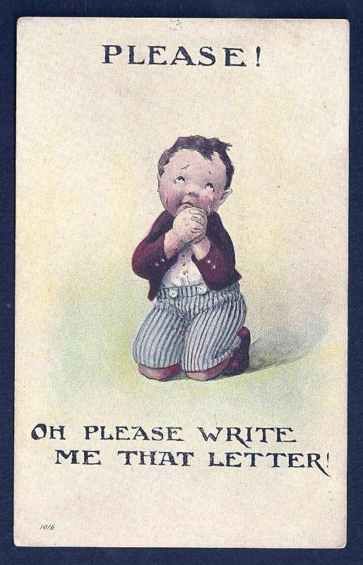 Please Oh Please Write Boy Praying Crying unused c1910's