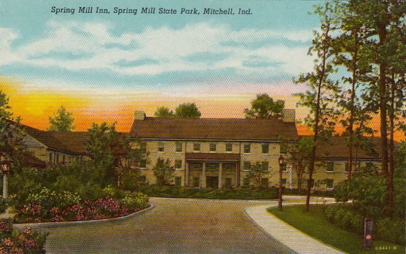 Postcard Spring Mill Inn Spring Mill State Park Mitchell IN