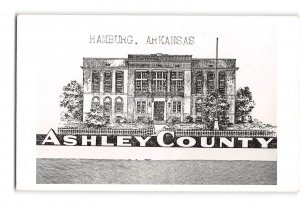 Hamburg Arkansas AR Vintage RPPC Real Photo Sketch Ashley County Building