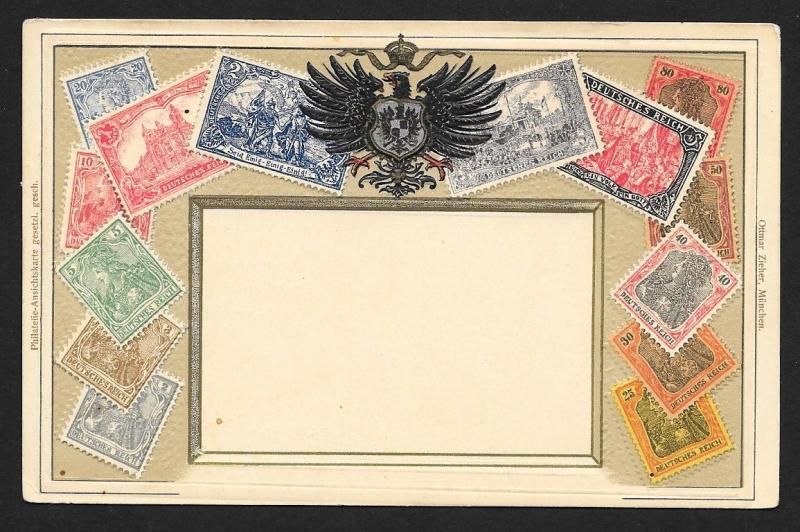 GERMANY Stamps on Postcard Embossed Shield Unused c1905