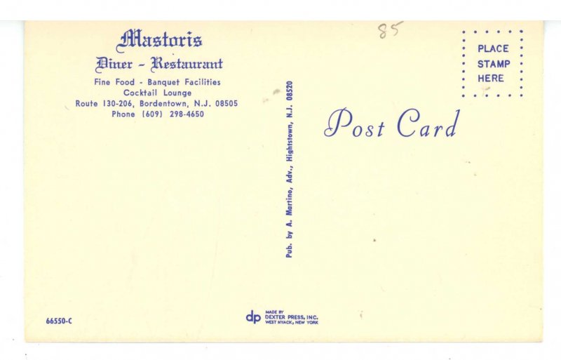 NJ - Bordentown. Mastoris Diner ca 1970