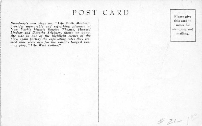 Broadway New Stage Hit Life With Mother View Back Image 