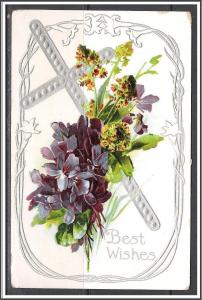 Best Wishes - Silver Cross - Flowers - Embossed - [MX-143]