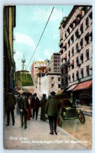 LOS ANGELES, CA California ~ 3rd Street Scene & ANGEL'S FLIGHT c1907 Postcard