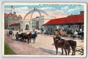 Fort Wayne Indiana IN Postcard Portion New Market Buildings Horse Carriage 1921