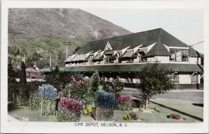 CPR Depot Nelson BC British Columbia Train Railway Station RPPC Postcard H16