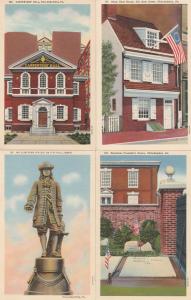 (4 cards) Famous Sites in Philadelphia PA, Pennsylvania - Linen