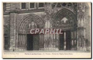 Old Postcard Paris and its surroundings Mantes Portal Notre Dame Church