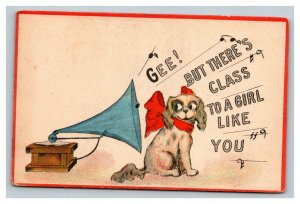 Vintage Early 1900's Postcard Comic Dog Listening to a Victrola UNPOSTED