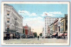 Charlotte North Carolina Postcard Tryon Looking South Trade Street 1918 Vintage