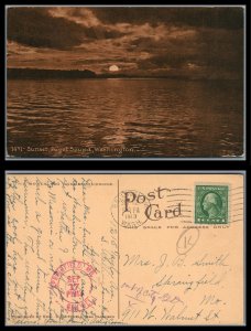 ABRO 1913 Post Card Sunset Puget Sound Washington Posted Bellingham Wash.