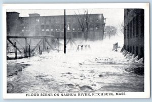 Fitchburg Massachusetts Postcard Flood Scene Nashua River c1940 Vintage Antique