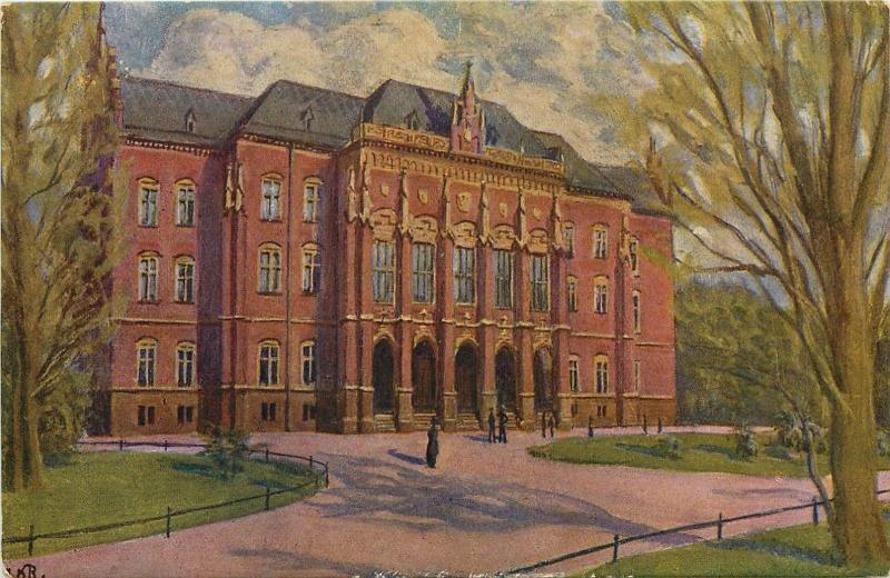 Poland Krakow Jagiellonski Jagell University vintage artist postcard