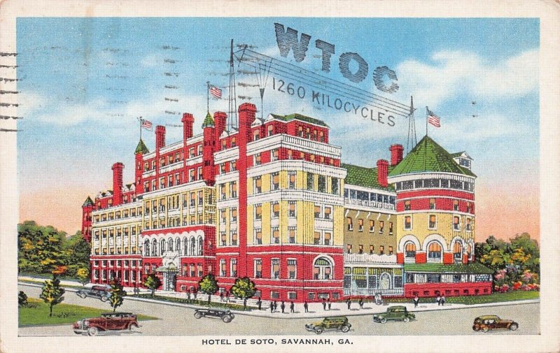 Hotel De Soto, Savannah, Georgia, Early Postcard, Used in 1935