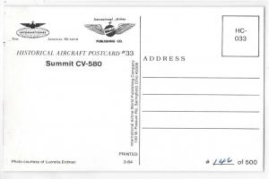 Summit Airlines Blue Yellow Livery CV-580 Aircraft Tarmac Vintage Postcard