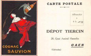 CLOWN TENNIS BIRD COGNAC SAUVION ALCOHOL CAEN FRANCE ADVERTISING POSTCARD 1920s