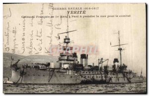 Postcard Old War Ship Truth Breastplate of French 1st row Pare to sea for battle