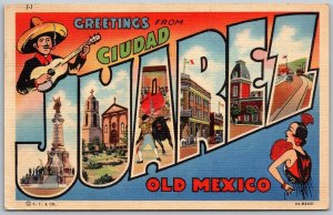 JUAREZ Mexico 1940s Curt Teich LARGE LETTER Postcard