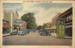 Hyannis Cape Cod MA Main St. Traffic Tower Linen Postcard