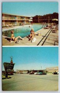 Roadside~Mountain Home Arkansas~Holiday Inn~Pool Scene~Umbrella~Sign~1950s