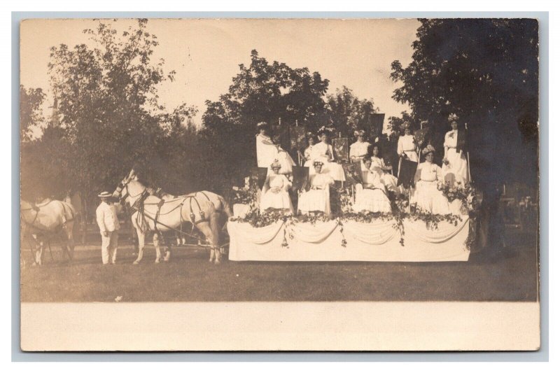 RPPC Horse Drawn Float Street Fair And Festival 1907 Estherville Iowa pc1942