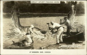 Woburn Quebec Fishing Exaggeration Used 1947 Real Photo Postcard