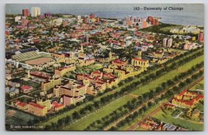 University Of Chicago Aerial View Linen Postcard O24