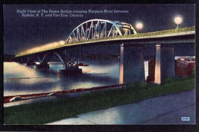 NY BUFFALO Night View Peace Bridge crossing Niagara River FORT ERIE Ontario