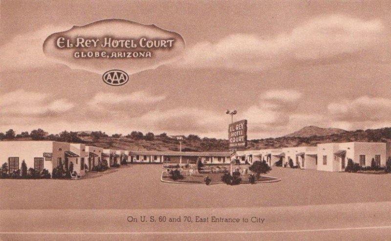 Postcard El Rey Hotel Court Globe Arizona