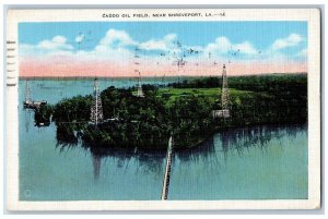 Shreveport Louisiana Postcard Caddo Oil Field Aerial View Tower Lake 1937 Posted