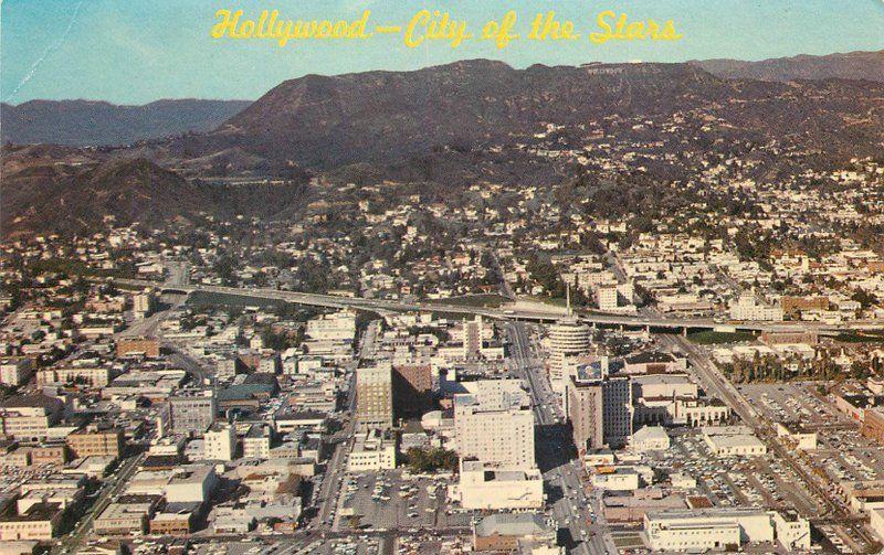 Aerial View 1950s HOLLYWOOD CALIFORNIA Freeway Western Publishing 4602 