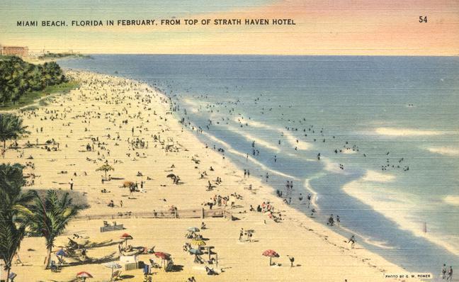 Miami Beach Bathers - from Top of Strath Haven Hotel FL, Florida - Linen