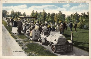 Chicago Illinois IL Lincoln Park Padgl Auto Train Early Cars Vintage Postcard