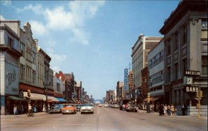 Racine Wisconsin WI Classic 1950s Cars Tow Truck Street Scene Vintage Postcard