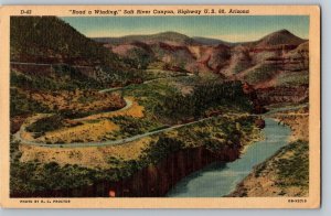 Salt River Canyon Road A Winding Globe Showlow D-43 Birdseye Arizona Postcard