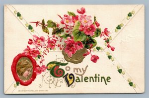 VALENTINE 1910 ANTIQUE POSTCARD by JOHN WINSCH FACE IN FLOWERS