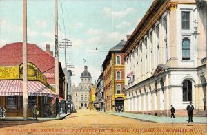 PORTLAND, Maine ME  EXCHANGE STREET SCENE Post Office~City Hall c1910's Postcard