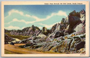 Badlands South Dakota 1940s postcard Cedar Pass Car