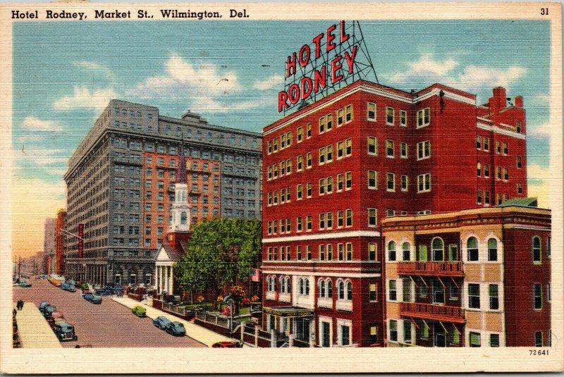 Vtg 1940s Hotel Rodney Market Street Wilmington Delaware DE Linen Postcard