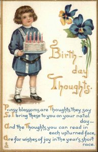 Tuck Little Boy with Birthday Cake Rhyming Poem c1910 Vintage Postcard